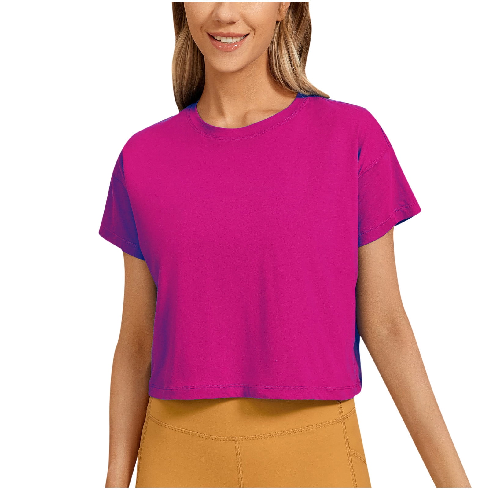 RQYYD Clearance Women's Summer Casual Crewneck Solid Color T