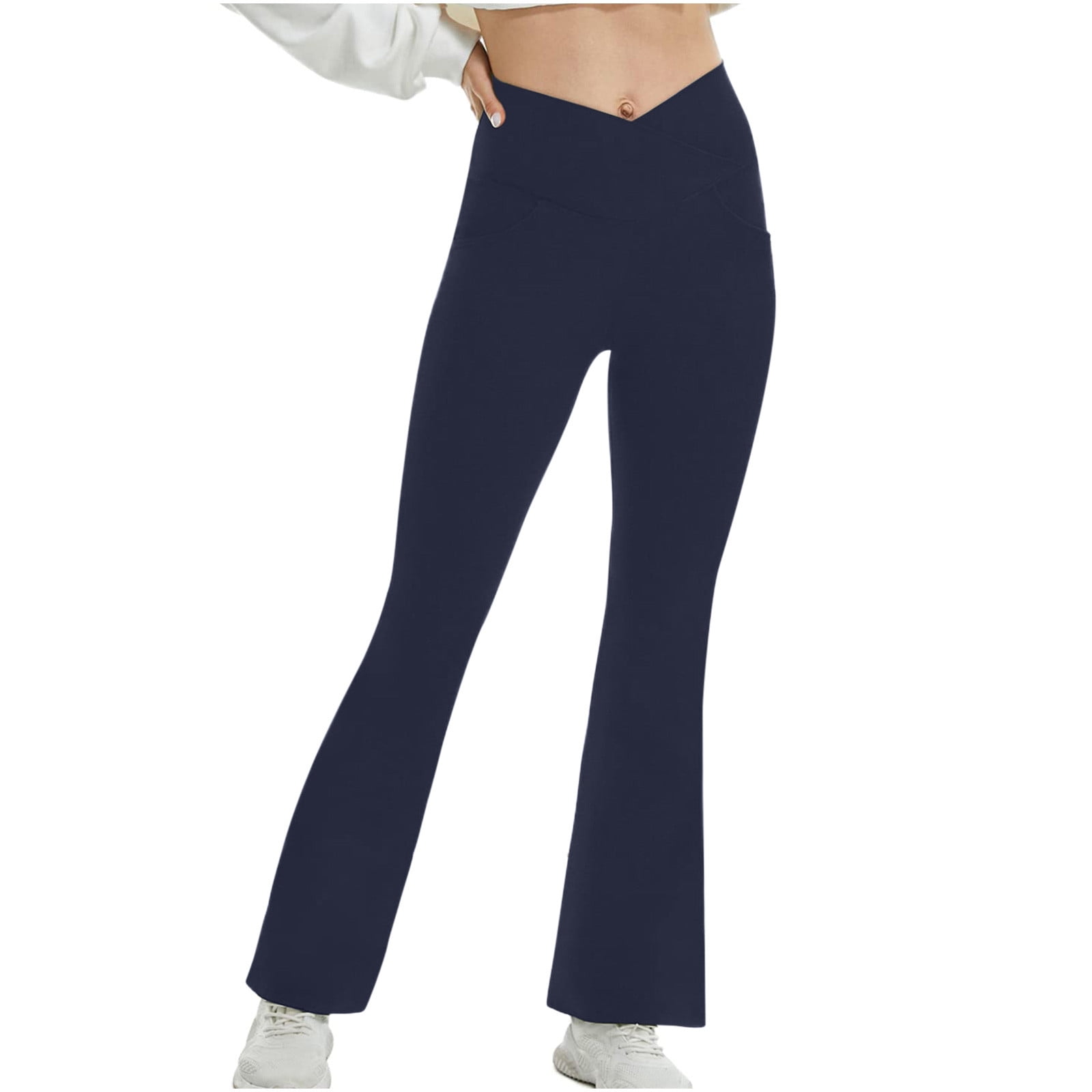  Bootcut Yoga Pants For Women Tummy Control Workout Bootleg  DressPants High Waist 4 Way Stretch Pants Y52A-Navy Blue-M