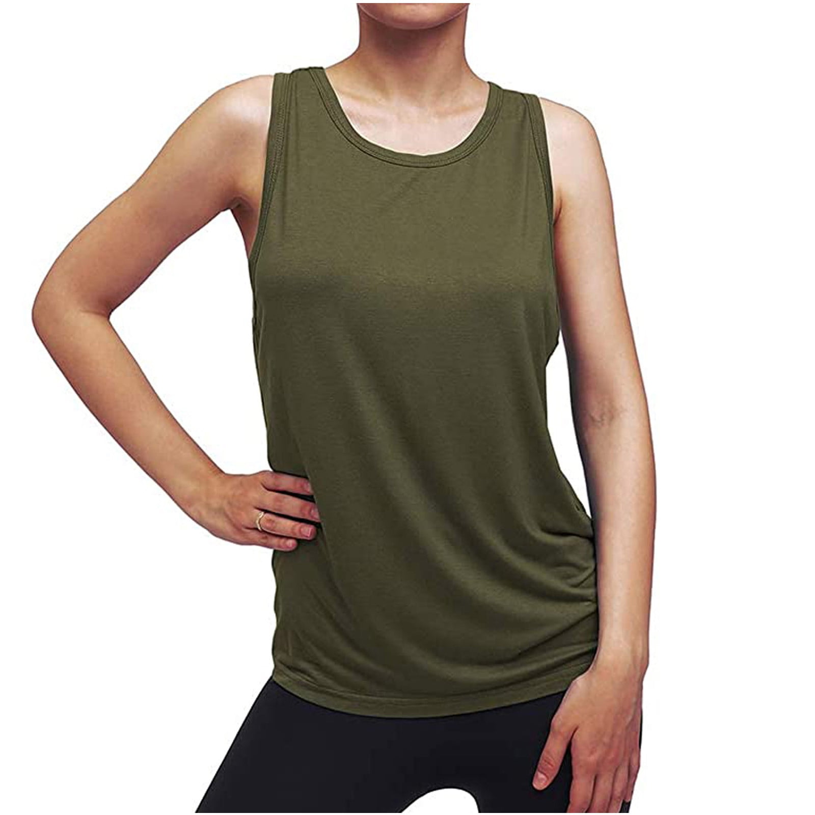 RQYYD Clearance Womens Gym Workout Yoga Tops Open Back Shirts Tie Back  Musle Tank Tops Solid Sleeveless Tank with Adjustable Fit Army Green S 