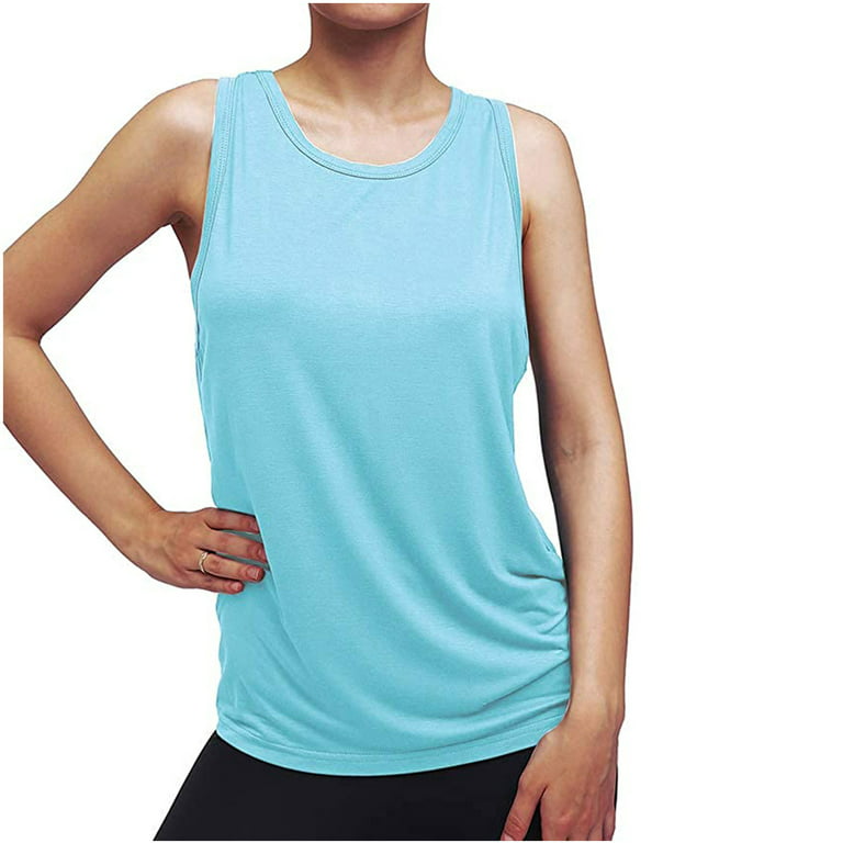  Open Back Workout Tops Workout Yoga Shirts Athletic Yoga Tops  Fitness Gym Clothes Tie Back Tank Activewear For Women Blue XL