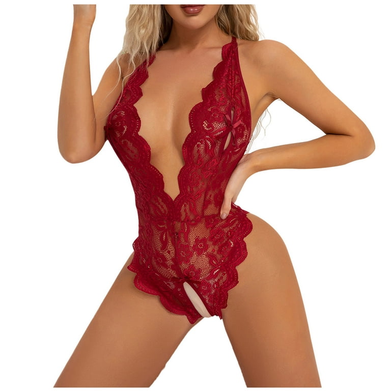 Women Sexy Lingerie One Piece Lace Dots Bodysuit See Through Teddy