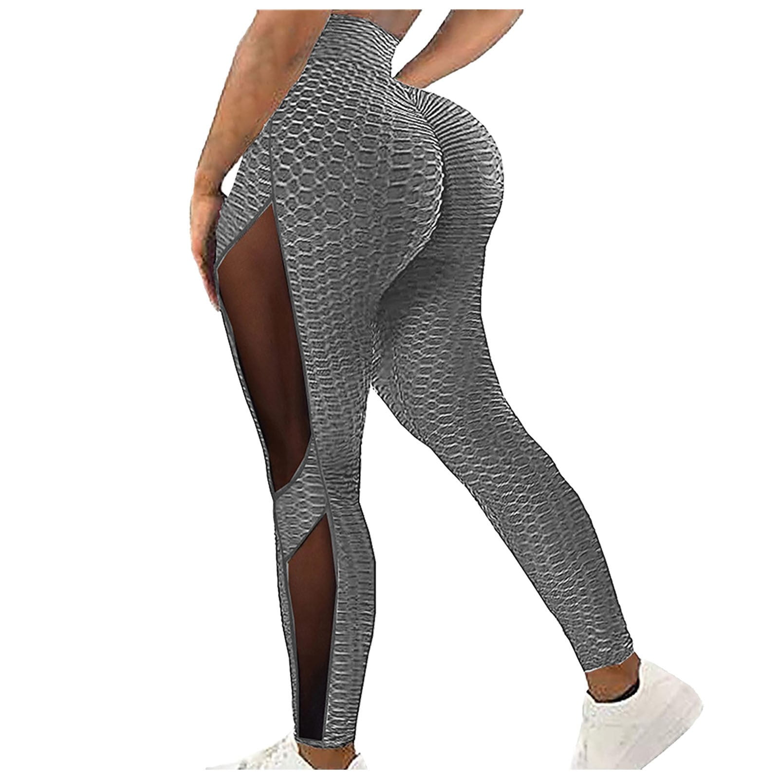 RQYYD Reduced Womens High Waisted Mesh Yoga Pants Tummy Control Scrunched  Booty Leggings Workout Running Butt Lift Textured Tights(Purple,S) 