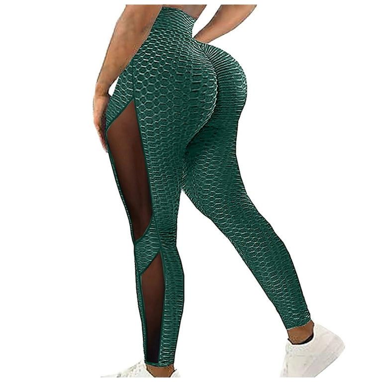 RQYYD Clearance Womens High Waisted Mesh Yoga Pants Tummy Control Scrunched  Booty Leggings Workout Running Butt Lift Textured Tights(Green,XXL) 