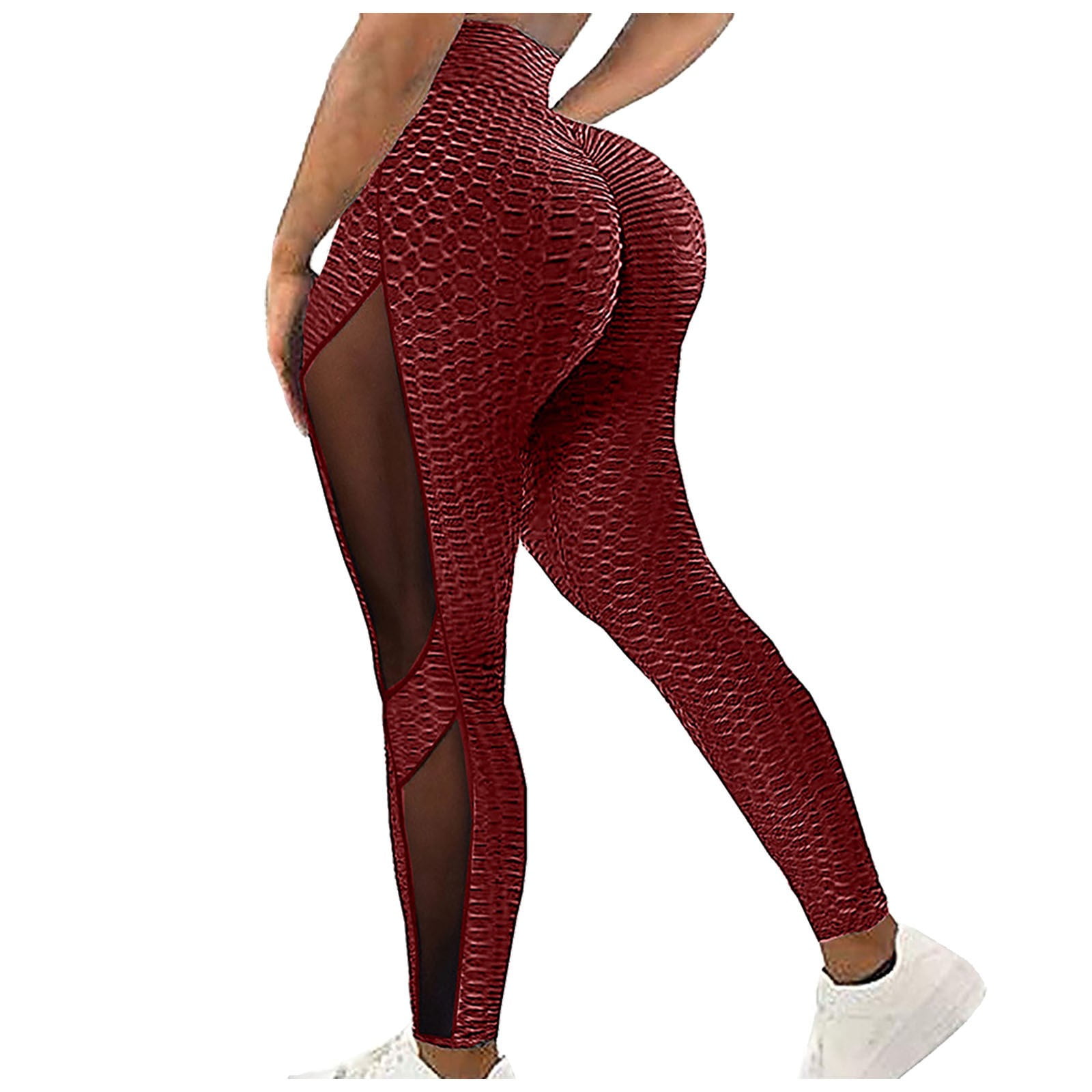 RQYYD Clearance Womens High Waisted Mesh Yoga Pants Tummy Control Scrunched  Booty Leggings Workout Running Butt Lift Textured Tights(Purple,XXL) 