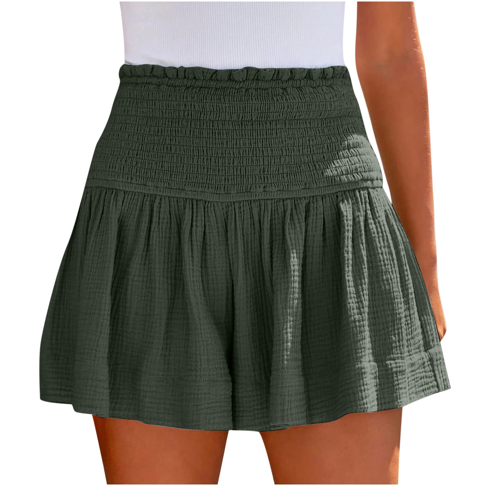 RQYYD Clearance Womens Shorts Cotton High Elastic Waisted Pleated ...