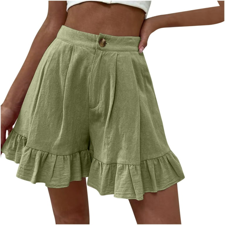RQYYD Clearance Womens Summer Cotton Linen Shorts Cute Ruffles