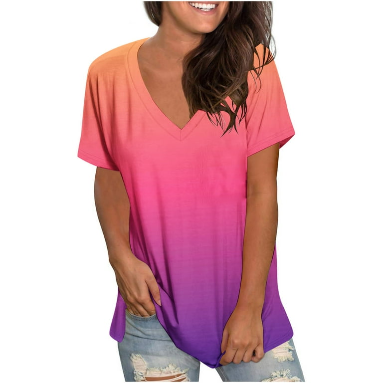 RQYYD Clearance Womens Summer Tie Dye Short Sleeve T Shirts Loose