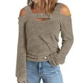 thumbnail image 1 of RQYYD Cold Shoulder Tops Dressy for Women Long Sleeve Cut Out Tunic Tops Solid Crewneck Loose Fit Blouse(Khaki,L), 1 of 6