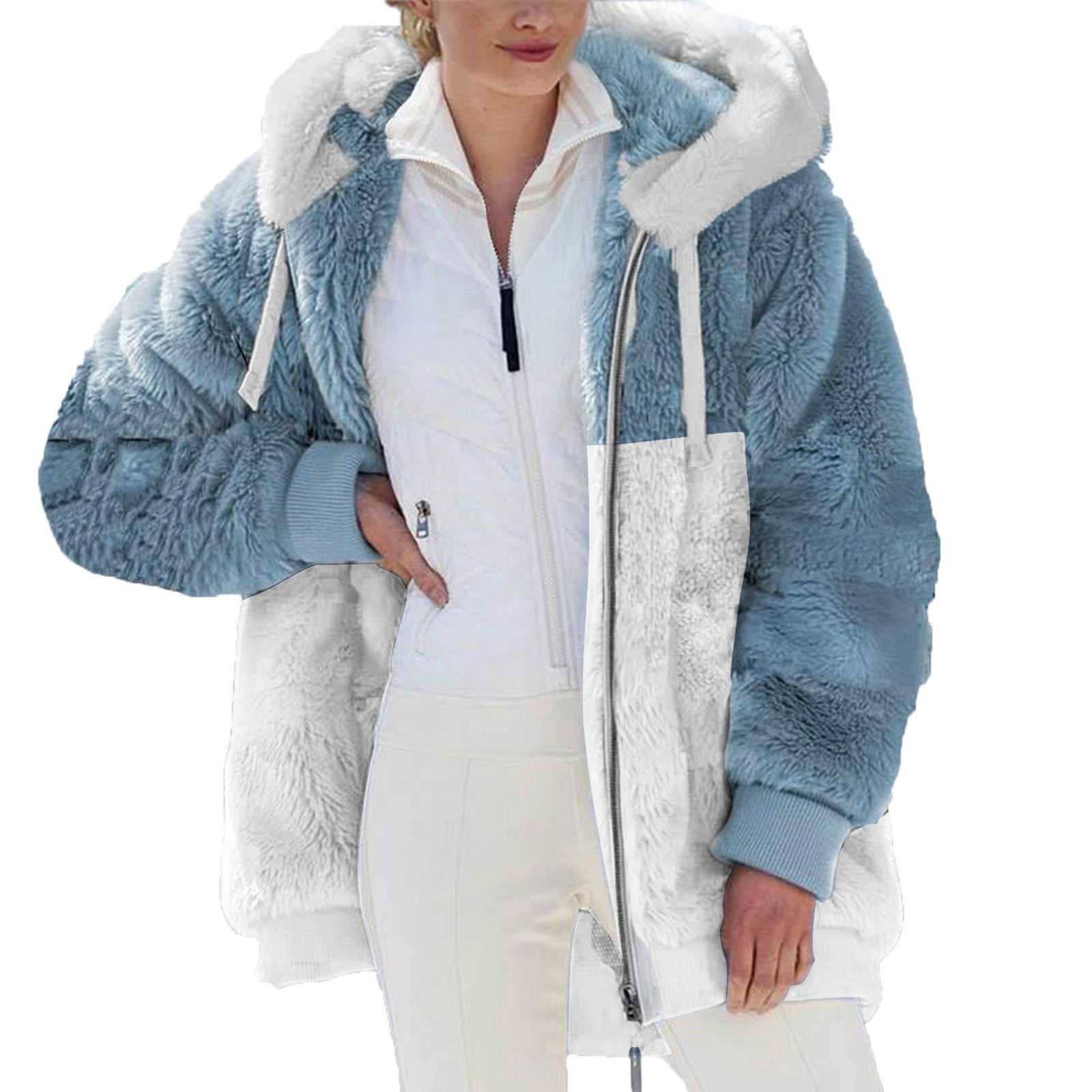 Winter Savings! RQYYD Womens Fuzzy Sherpa Pullover Solid Color Flannel  Hoodie Drawstring Fleece Sweatshirts Shaggy Oversized Outerwear with  Pockets