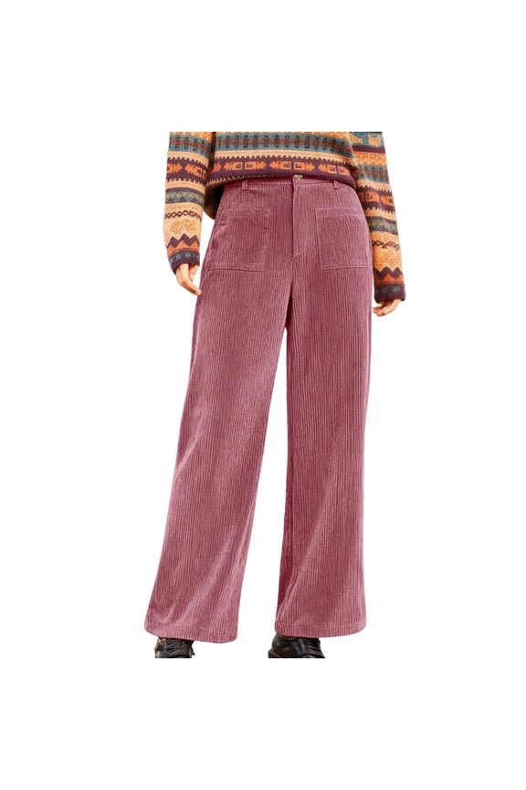 Corduroy Pants Women High Waisted Wide Leg Trendy Patch Pocket Fall Winter Dressy Casual Elastic Waist Trousers
