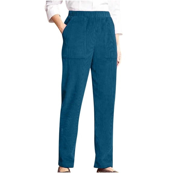 RQYYD Corduroy Pants for Women Elastic High Waist Tapered Work Pull On Pants Fall 2023 Comfy Trousers Winter Lounge Work Pants