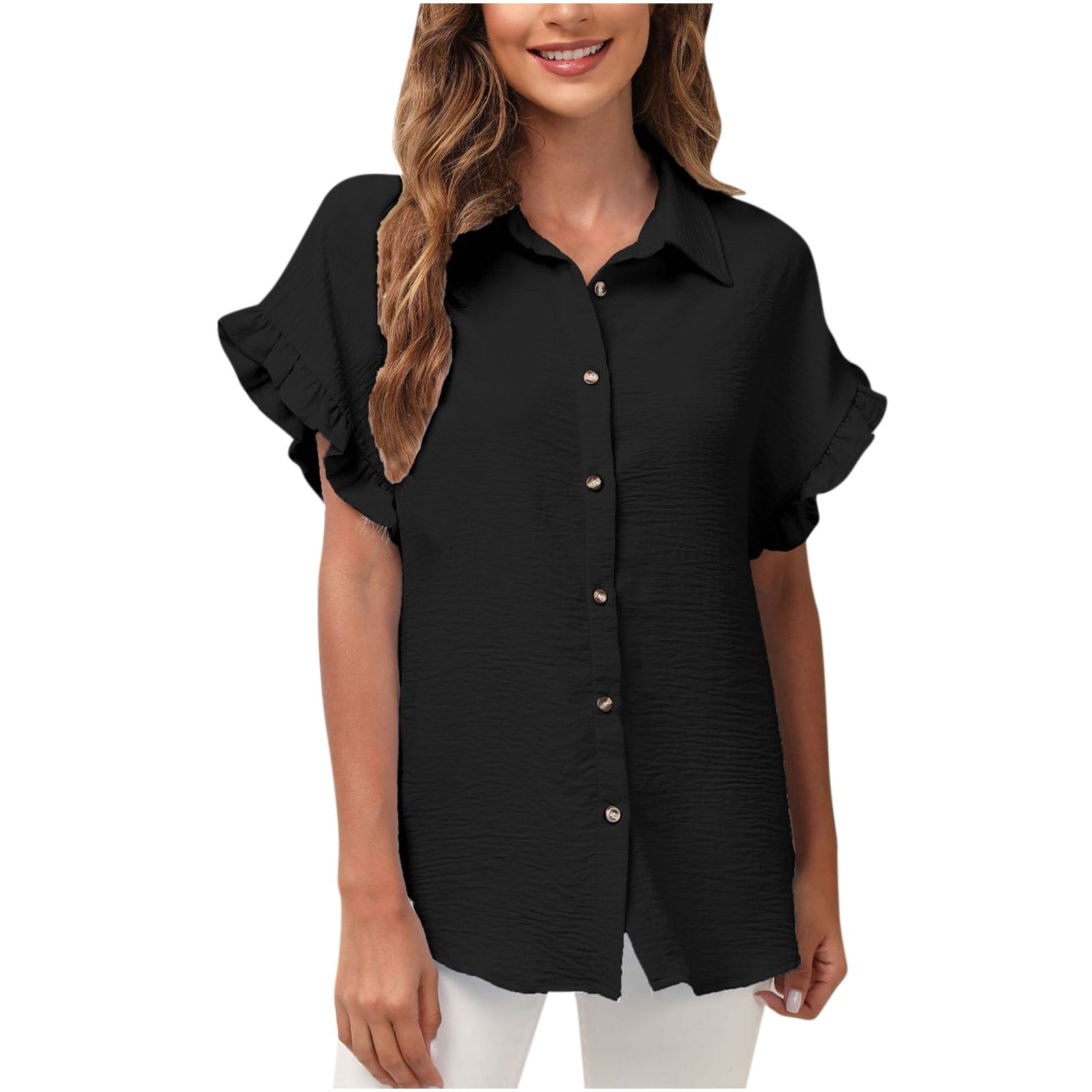 Womens Short Sleeve Button Neck,Under 15 Dollar Items,pallets of Returned  Items for Sale,Deals on,Women, Deal for The Day,hot Deals B-Black at   Women's Clothing store