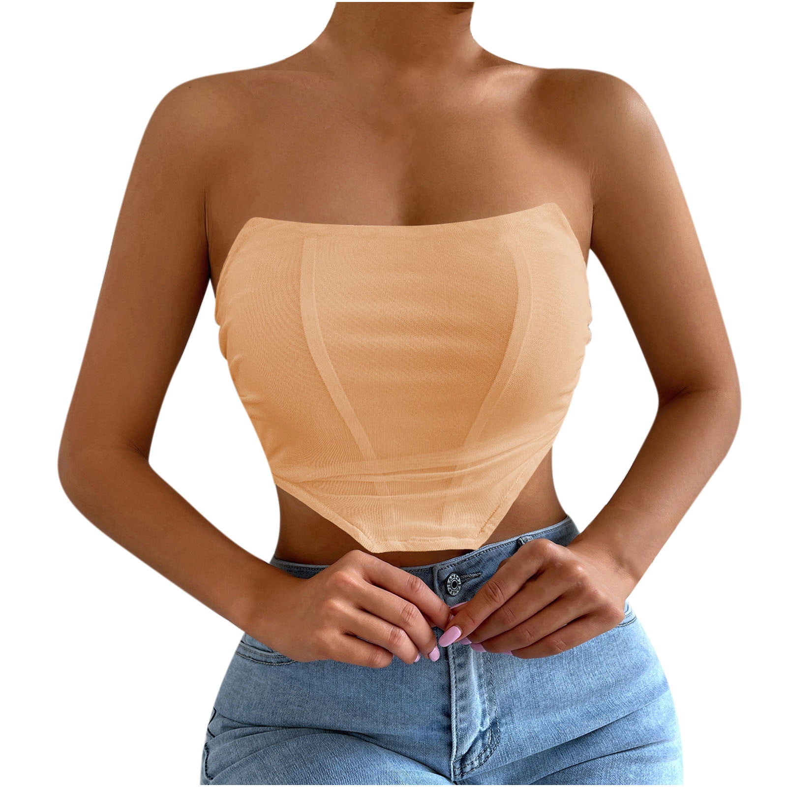  Women's Sexy Mesh Bustier Crop Top Backless Chain
