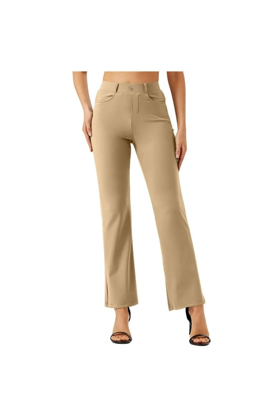 Dress Pants Women Stretch Business Straight Leg Office Pants for Women Dress Pants Summer Slacks with Pockets Khaki XL