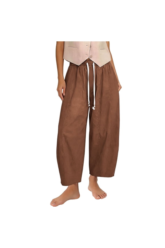 Elastic Waist Pants For Women Drawstring Barrel Leg Pant Cropped Style Casual Loose Trousers For Streetwear Daily Outings