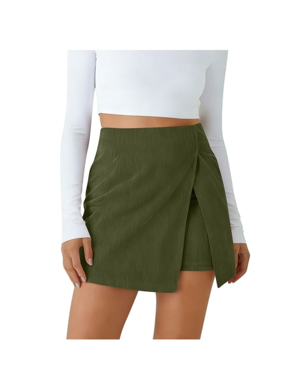 Fall Skirts for Women Trendy Casual High Waisted Corduroy Mini Skirt with Shorts Underneath