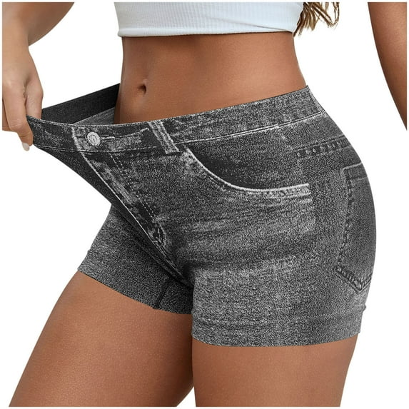 RQYYD Faux Jeans Shorts for Women Summer Mid Rise Stretchy Denim Shorts Butt Lifting Slimming Ripped Shorts for Curvy Women Black XL