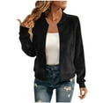 thumbnail image 1 of RQYYD Faux Suede Cropped Coat for Women's Stand Collar Zip Up Biker Moto Bomber Jackets for Women, 1 of 6