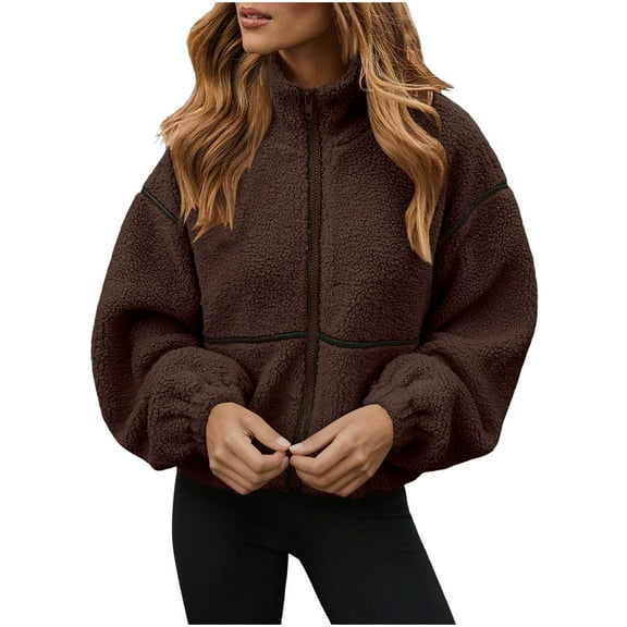 RQYYD Fleece Jacket Women Sherpa Oversized Zip Up Fall Jackets Winter Coats Faux Fur Warm Outwear Fashion Clothing