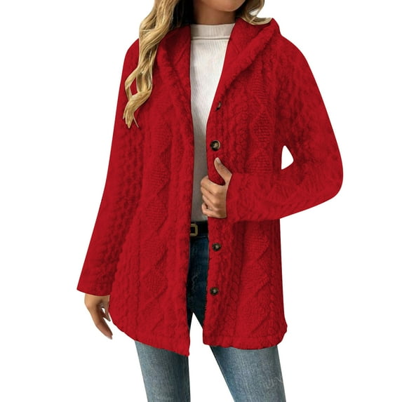 RQYYD Fleece Jacket for Women Winter Warm Button Down Hooded Coat Casual Soft Lightweight Fall Teddy Outerwear Fuzzy Coats