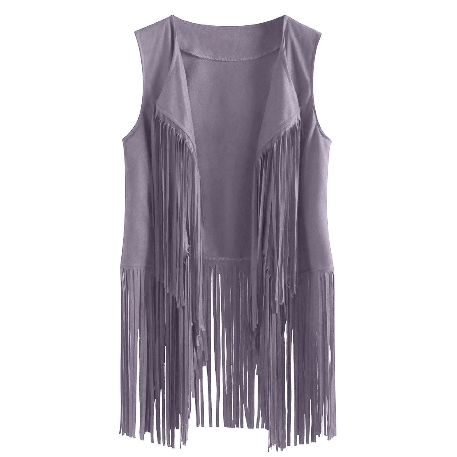 RQYYD Fringe Vest for Women Suede Faux Tassels Vest 70s Ethnic Winter ...