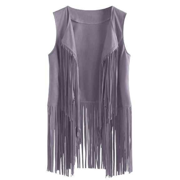 RQYYD Fringe Vest for Women Suede Faux Tassels Vest 70s Ethnic Winter Open-Front Sleeveless Vest Western Cowgir Tops