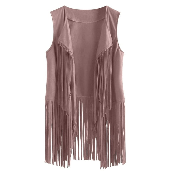 RQYYD Fringe Vest for Women Suede Faux Tassels Vest 70s Ethnic Winter Open-Front Sleeveless Vest Western Cowgir Tops