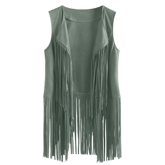 RQYYD Fringe Vest for Women Suede Faux Tassels Vest 70s Ethnic Winter Open-Front Sleeveless Vest Western Cowgir Tops