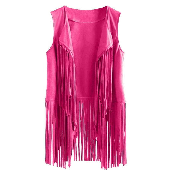RQYYD Fringe Vest for Women Suede Faux Tassels Vest 70s Ethnic Winter Open-Front Sleeveless Vest Western Cowgir Tops