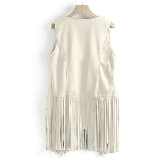 RQYYD Fringe Vest for Women Suede Faux Tassels Vest 70s Ethnic Winter Open-Front Sleeveless Vest Western Cowgir Tops