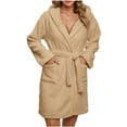 thumbnail image 1 of RQYYD Fuzzy Robe for Women Mid Length Bathrobe Belted Solid Color Plush Kimono Robe with Pockets Soft Winter Spa Robes, 1 of 7