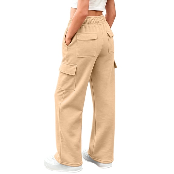 RQYYD Girls Sweatpants Preppy Kids Cargo Pants Wide Leg Baggy Sweat Pants Teen Joggers Casual Trousers with Pockets