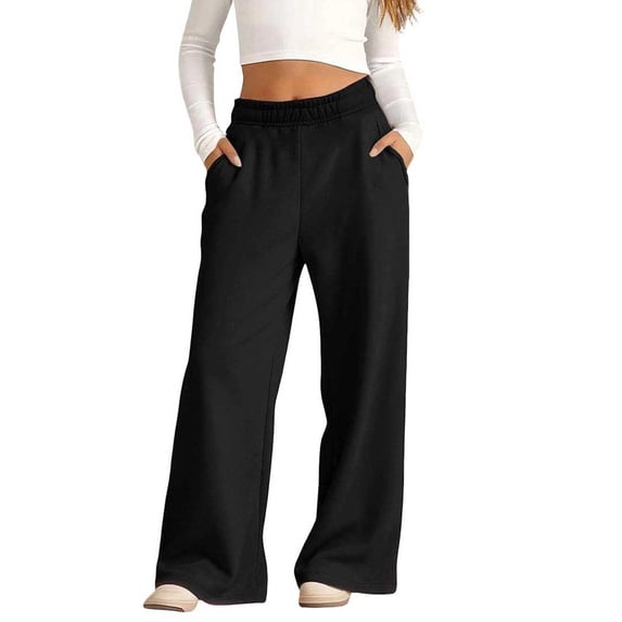 RQYYD Girls Wide Leg Sweatpants Oversized Baggy Elastic Waisted Sweat Pants Straight Leg Athletic Trousers with Pockets