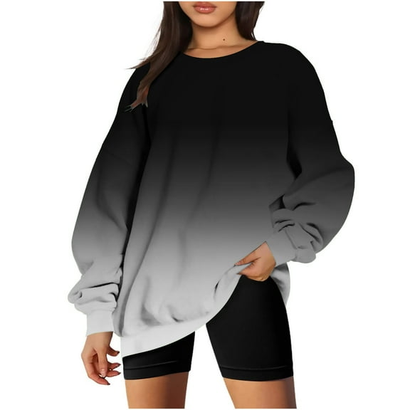 RQYYD Gradient Tie Dye Oversized Crewneck Sweatshirts for Women Long Sleeve Color Block Sweater Casual Loose Winter Striped Pullover Tops Black XXL