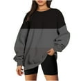 thumbnail image 1 of RQYYD Gradient Tie Dye Oversized Crewneck Sweatshirts for Women Long Sleeve Color Block Sweater Casual Loose Winter Striped Pullover Tops Gray M, 1 of 5