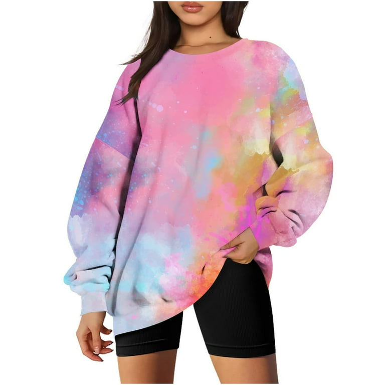 RQYYD Gradient Tie Dye Oversized Crewneck Sweatshirts for Women