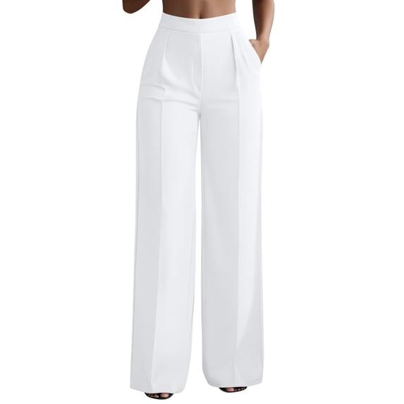 RQYYD High Waist Pants For Women Drawstring Waist Wide Leg Pant Stretch Formal Trousers With Pockets For Work