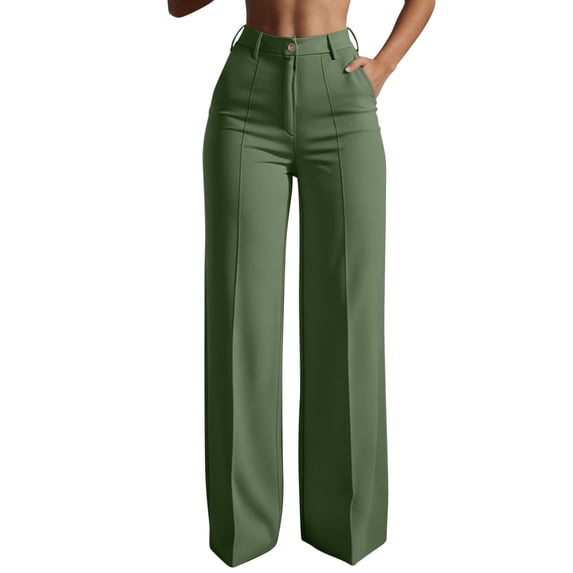 RQYYD High Waist Pants For Women Drawstring Waist Wide Leg Pant Stretch Formal Trousers With Pockets For Work