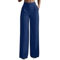 thumbnail image 1 of RQYYD High Waist Pants For Women Drawstring Waist Wide Leg Pant Stretch Formal Trousers With Pockets For Work, 1 of 6