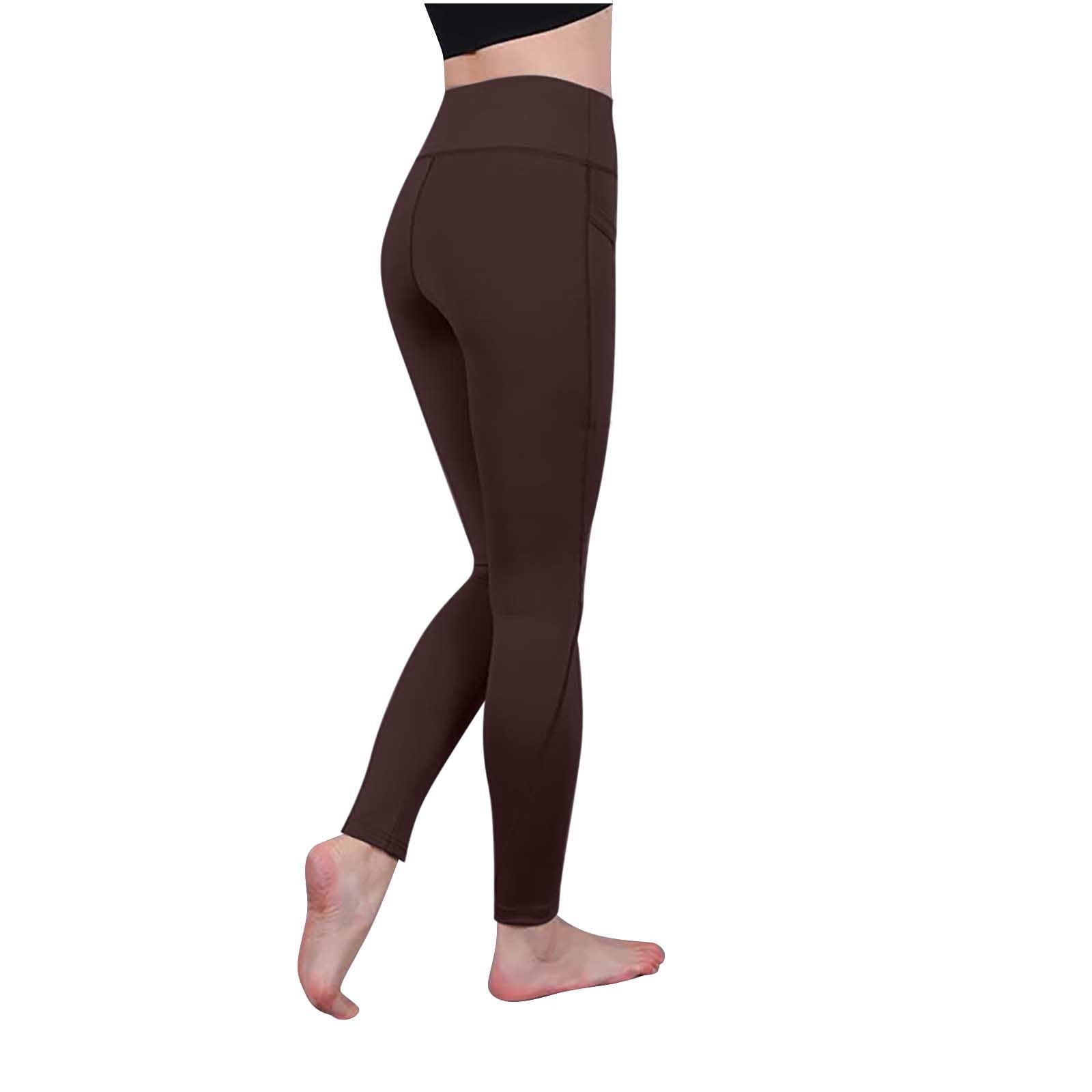 RQYYD High Waist Yoga Pants for Womens Tummy Control Workout Running 4 Way  Stretch Yoga Leggings with Pockets(Brown,M)