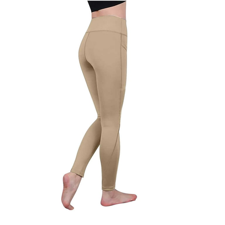 RQYYD High Waist Yoga Pants for Womens Tummy Control Workout Running 4 Way  Stretch Yoga Leggings with Pockets(Khaki,XL)