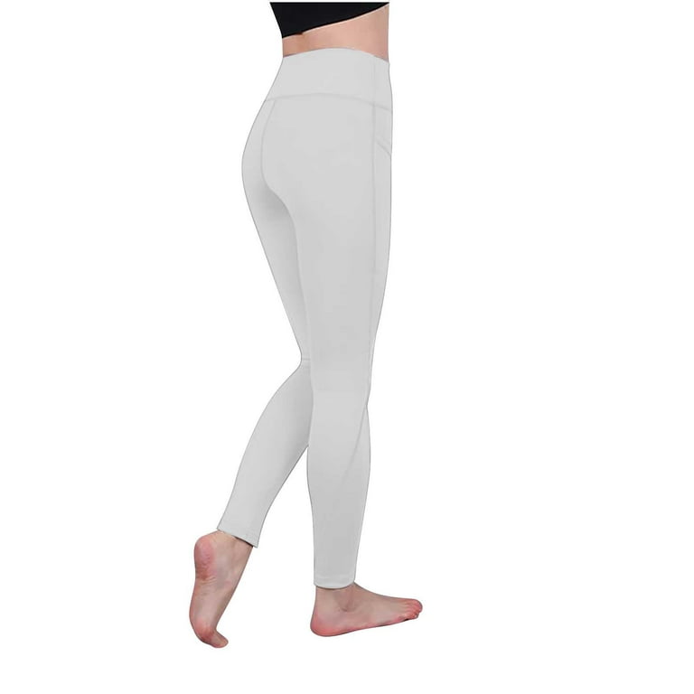 RQYYD High Waist Yoga Pants for Womens Tummy Control Workout Running 4 Way  Stretch Yoga Leggings with Pockets(White,S) 