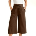 thumbnail image 1 of RQYYD High Waisted Capri Pants for Women Linen Trendy Wide Leg Summer Capris Loose Comfy Casual Palazzo Pants with Pockets, 1 of 5
