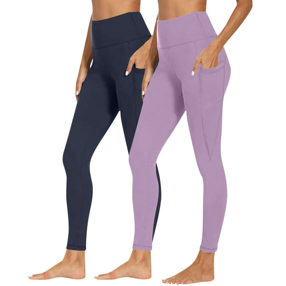 RQYYD High Waisted Leggings with Pockets Workout Leggings for Women Stretch Yoga Pants Buttery Soft 2Pack