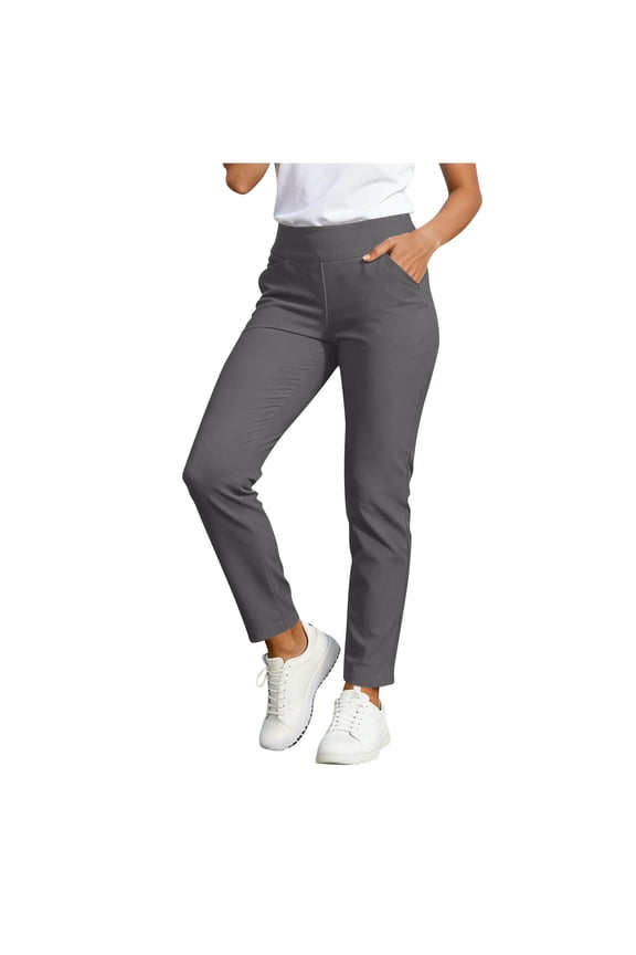 High Waisted Straight Leg Trouser for Women Work Casual Slim Fit Stretch Pull On Pants with Functional Pockets
