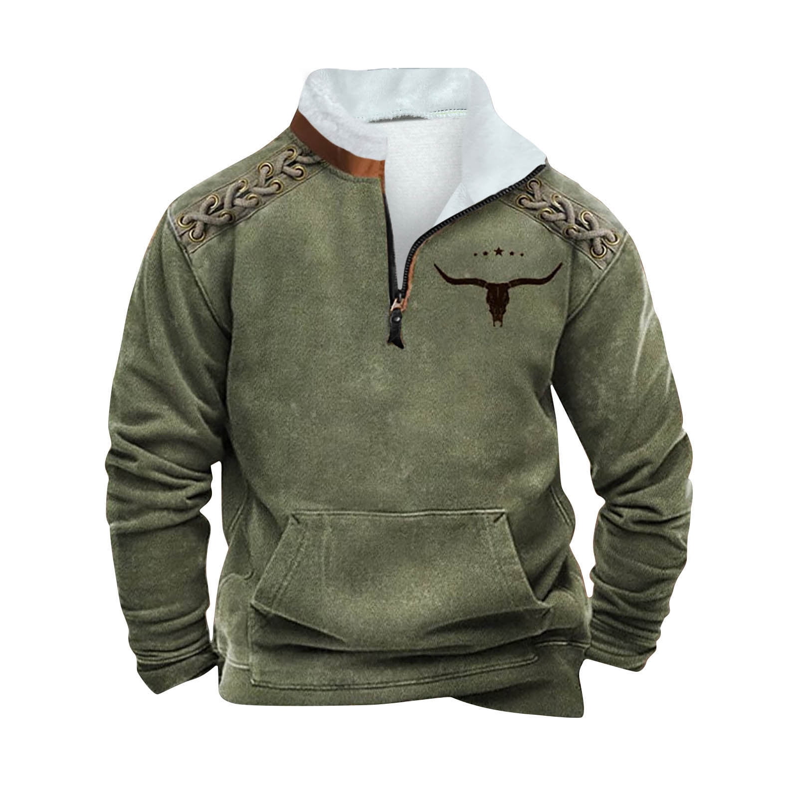 RQYYD Hoodies for Men s Western Fleece Jacket Cowboy Tribal Aztec Print Pullover 1 4 Zip Stand Collar Long Sleeve Country Retro Shirts Walmart