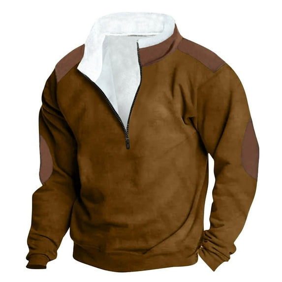 RQYYD Jackets for Men Western Aztec Ethnic Print Vintage Top Long Sleeve Henley Shirt Stand Collar 1/4 Zip Up Pullover Coat Hoodies for Men