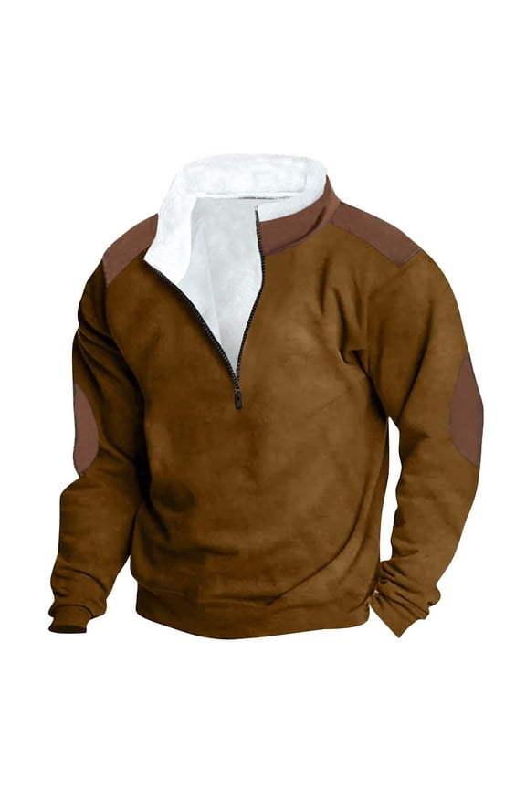 Jackets for Men Western Aztec Ethnic Print Vintage Top Long Sleeve Henley Shirt Stand Collar 1/4 Zip Up Pullover Coat Hoodies for Men