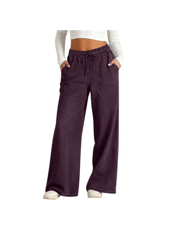 Jeans for Women High Waisted Wide Leg Womens Jeans with Pockets Elastic Waist Strechy Drawstring Pull On Denim Pants