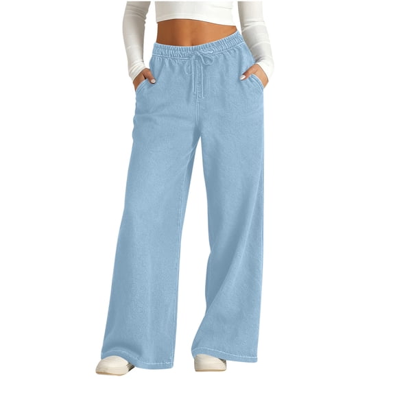 RQYYD Jeans for Women High Waisted Wide Leg Womens Jeans with Pockets Elastic Waist Strechy Drawstring Pull On Denim Pants